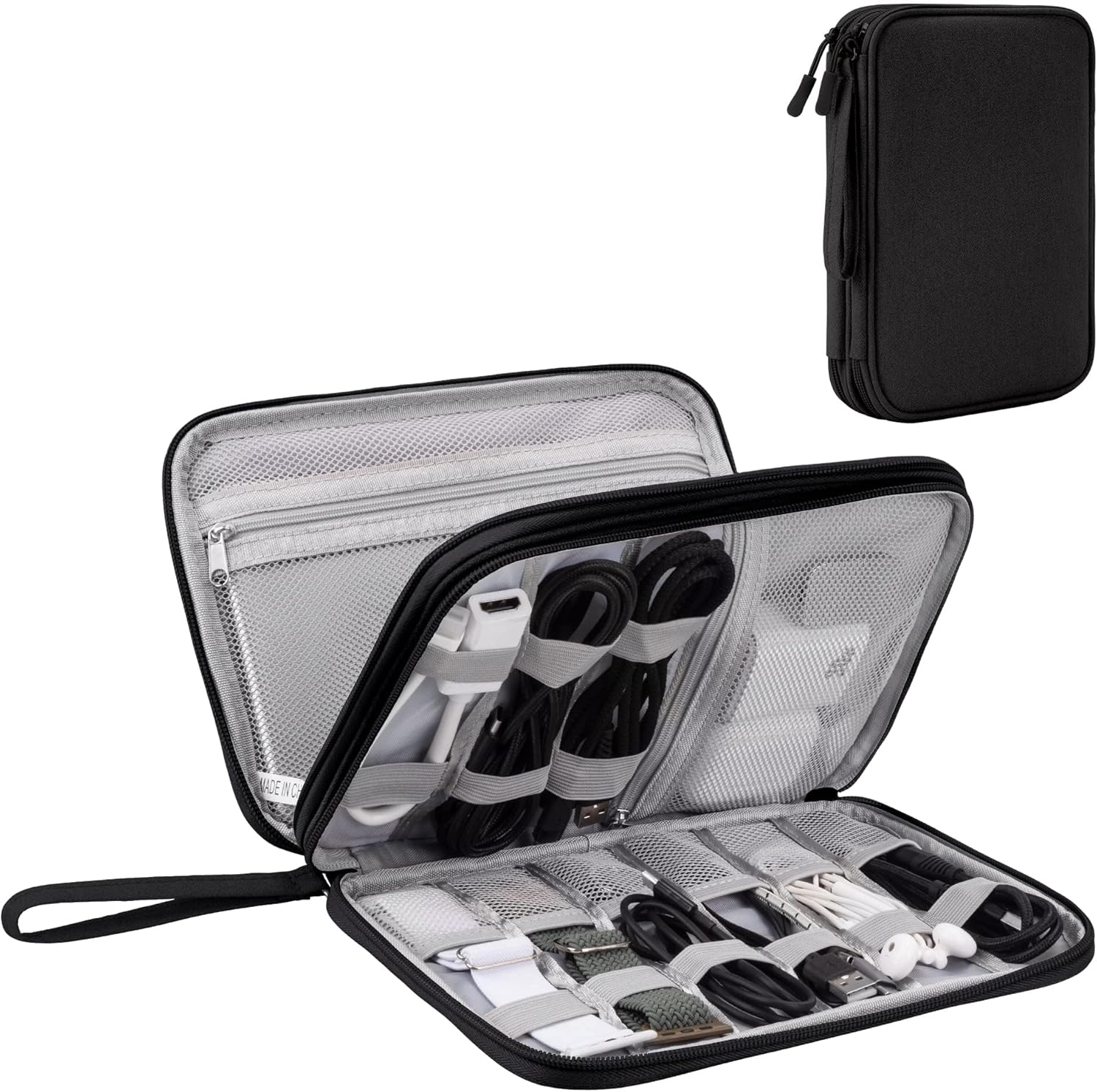 Arae Electronic Accessories Organiser, Cable Bag, Travel, Double Cable Bag, Electronic Accessories for Cable, Card, Charger, Phone, Headphones