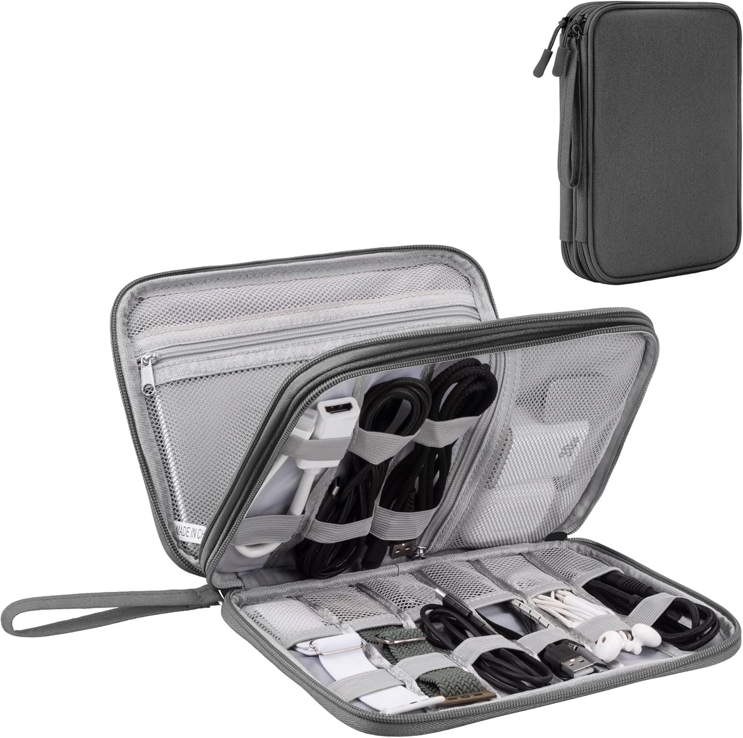 Arae Electronic Accessories Organiser, Cable Bag, Travel, Double Cable Bag, Electronic Accessories for Cable, Card, Charger, Phone, Headphones