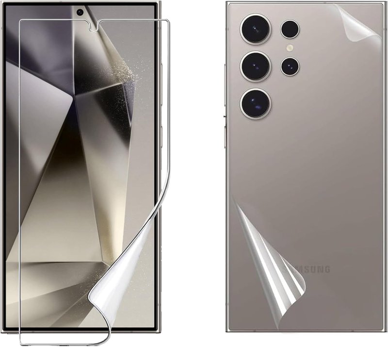 Tempered Glass/Soft Screen Protector Phone Guard Compatible with/Replacement for Samsung Galaxy S21 S21+ S22 S22+ S23 S23+ S24 S24+ Plus Ultra (Soft Film Front+Back, S24 Ultra)