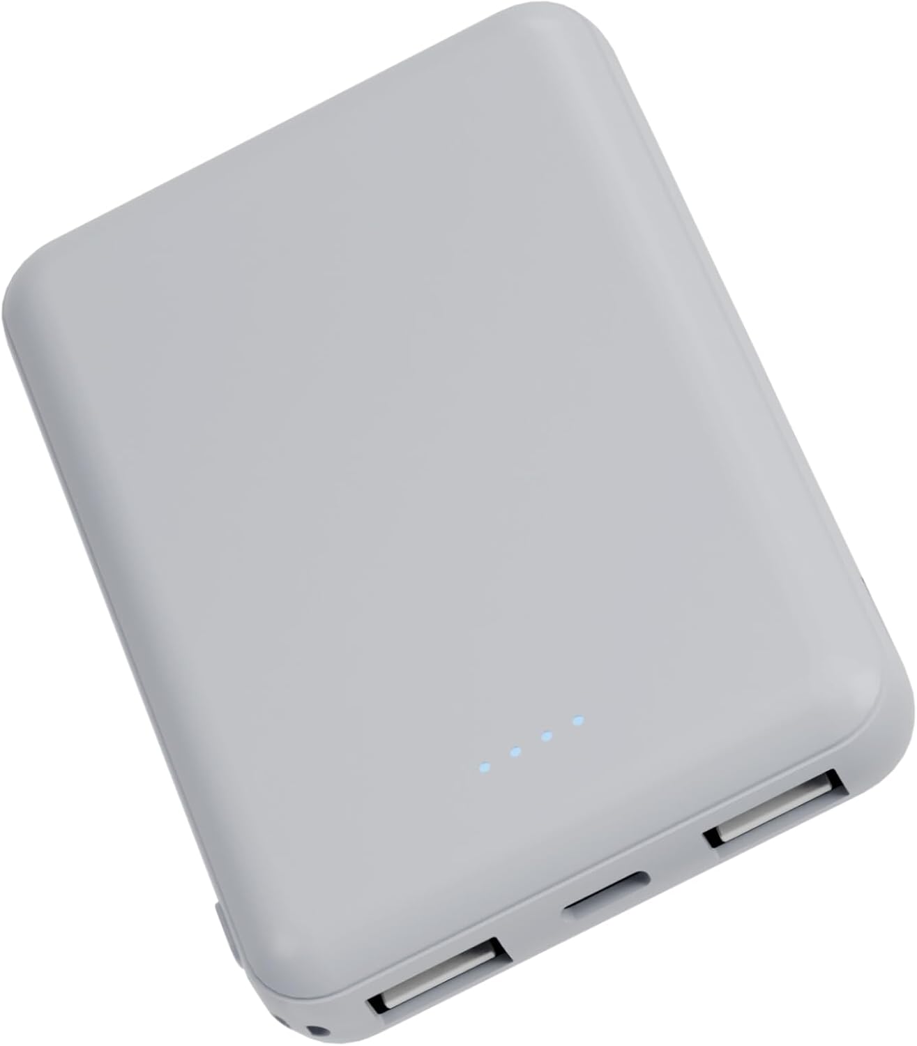 Laser 5000mAh Powerbank Dual USB-A, USB C Charger Ports, 118g Portable Charger, LED Display, 10W, 3-in-1 Cable, Compatible for iPhone15/14/13/12/Pro Max, Samsung, iPad, Apple Watch, Tablet - Silver