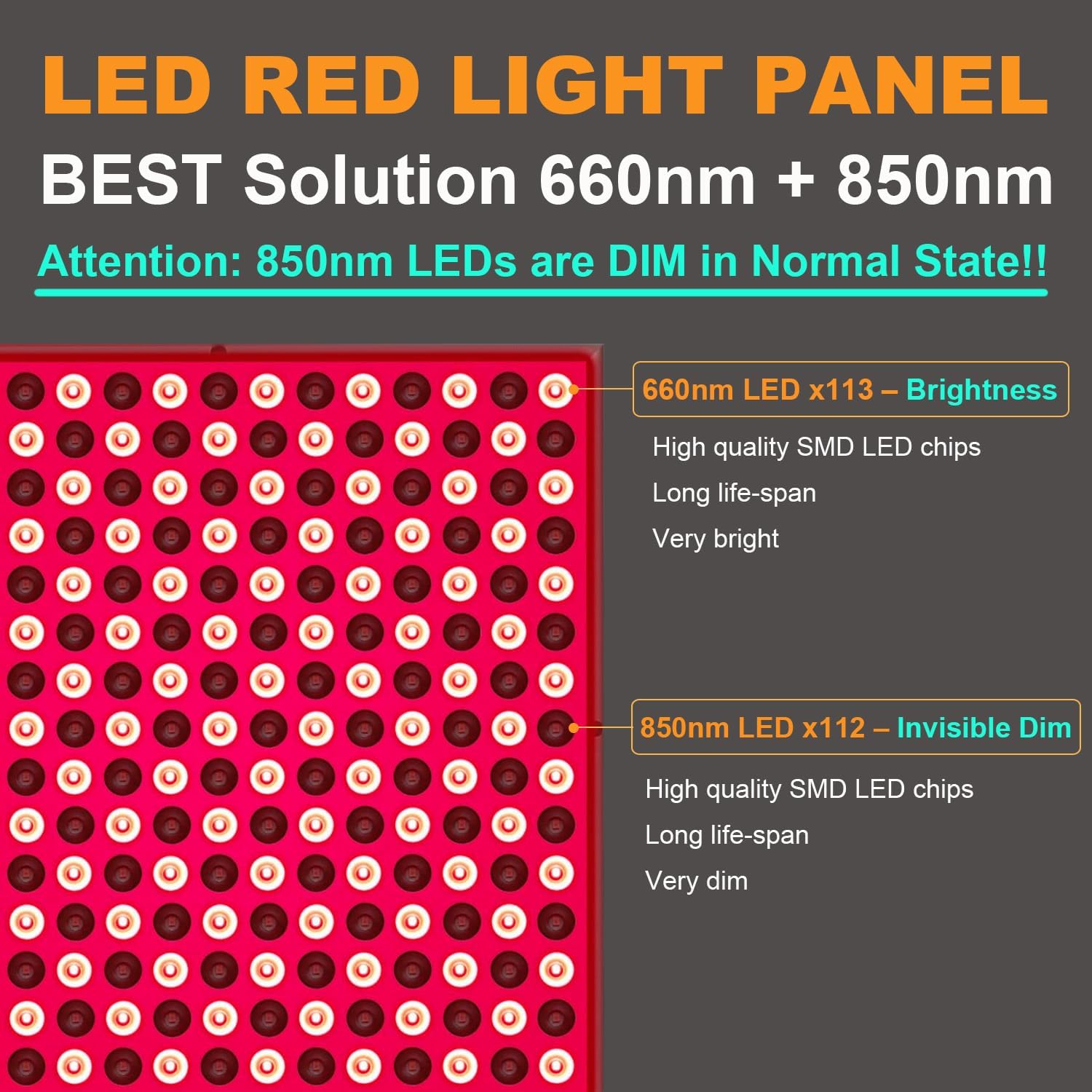 Red Light Therapy Panel — 660nm Deep Red & 850nm Near Infrared LED Panel with Comb Design for Face & Body