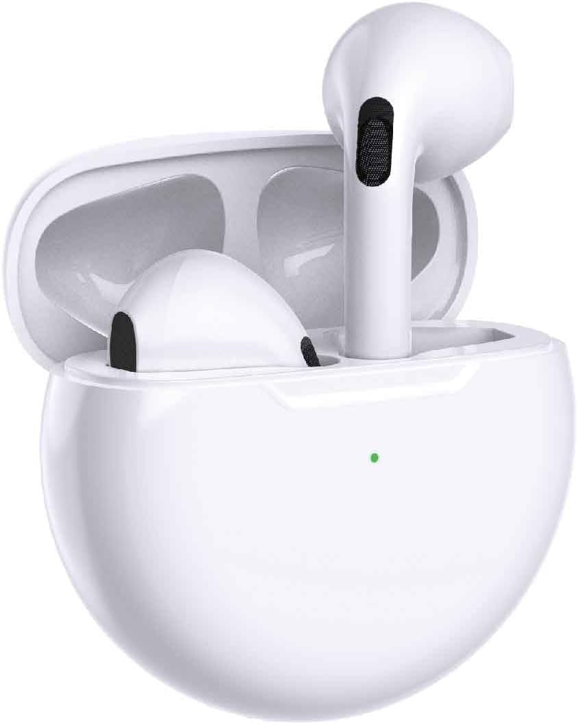Laser TWS Earbuds (White) – Wireless Bluetooth 5.3 Earphones with Charging Case, Voice Assistant, 15-Hour Battery, LED Indicator, USB-C – Secure Fit for iPhone, Android, Tablets & More