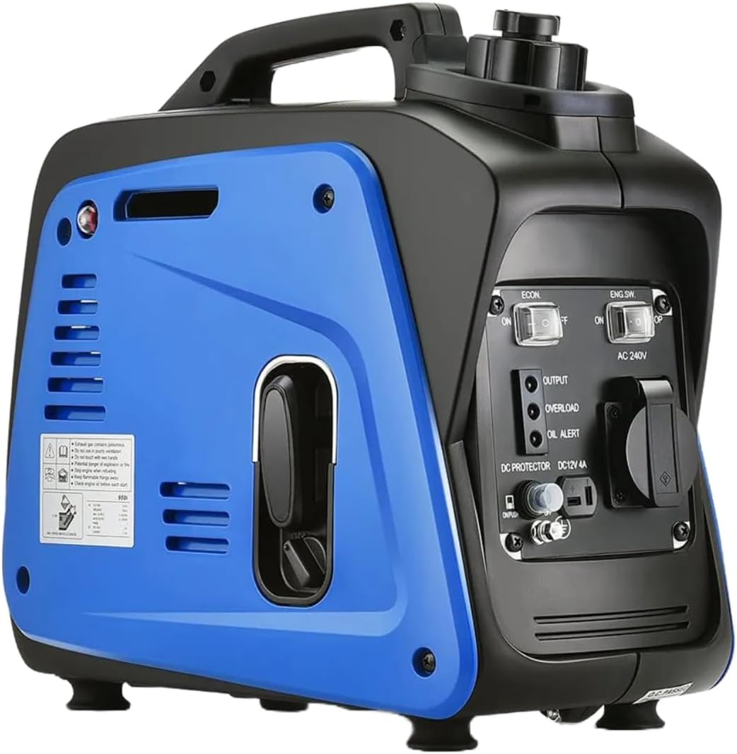 EZONEDEAL Inverter Generator for Home Use - 800W Max, 700W Rated, 100% Pure Sine Wave, Petrol, Portable Generator for Camping - Blue