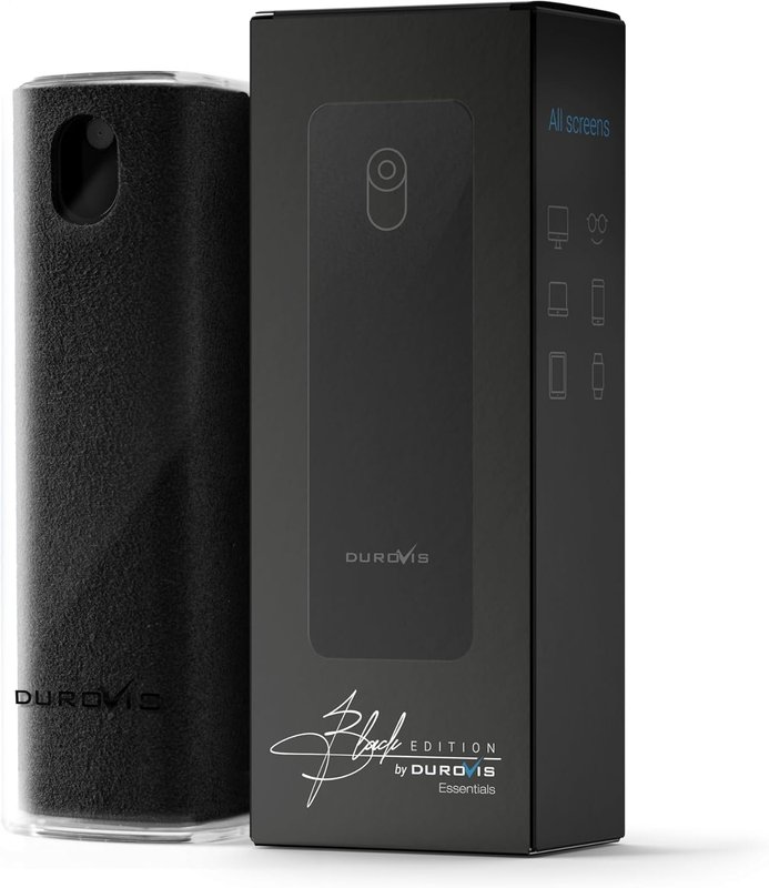 Essentials Screen Cleaner All in One Screen Cleaner Spray Screen Cleaner with Microfibre Cloth Including 10 ml Alcohol Free Glass Cleaner for Car, Smartphone, Laptop, Tablet (Black)