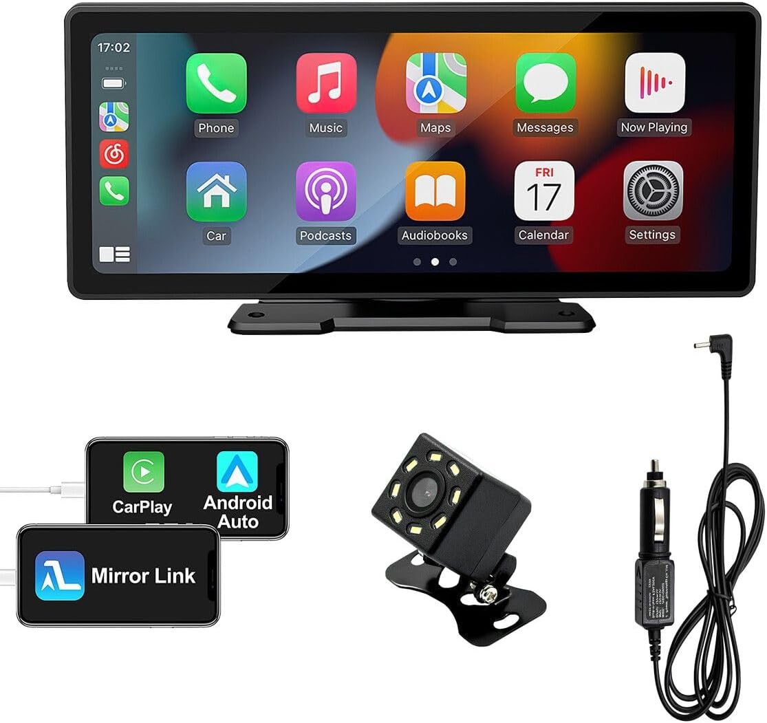 AUSWAY Car Stereo Radio 10.26-Inch Touchscreen Audio System Apple Carplay Android Auto Voice Control MP5 Player Bluetooth Head Unit Portable with Camera