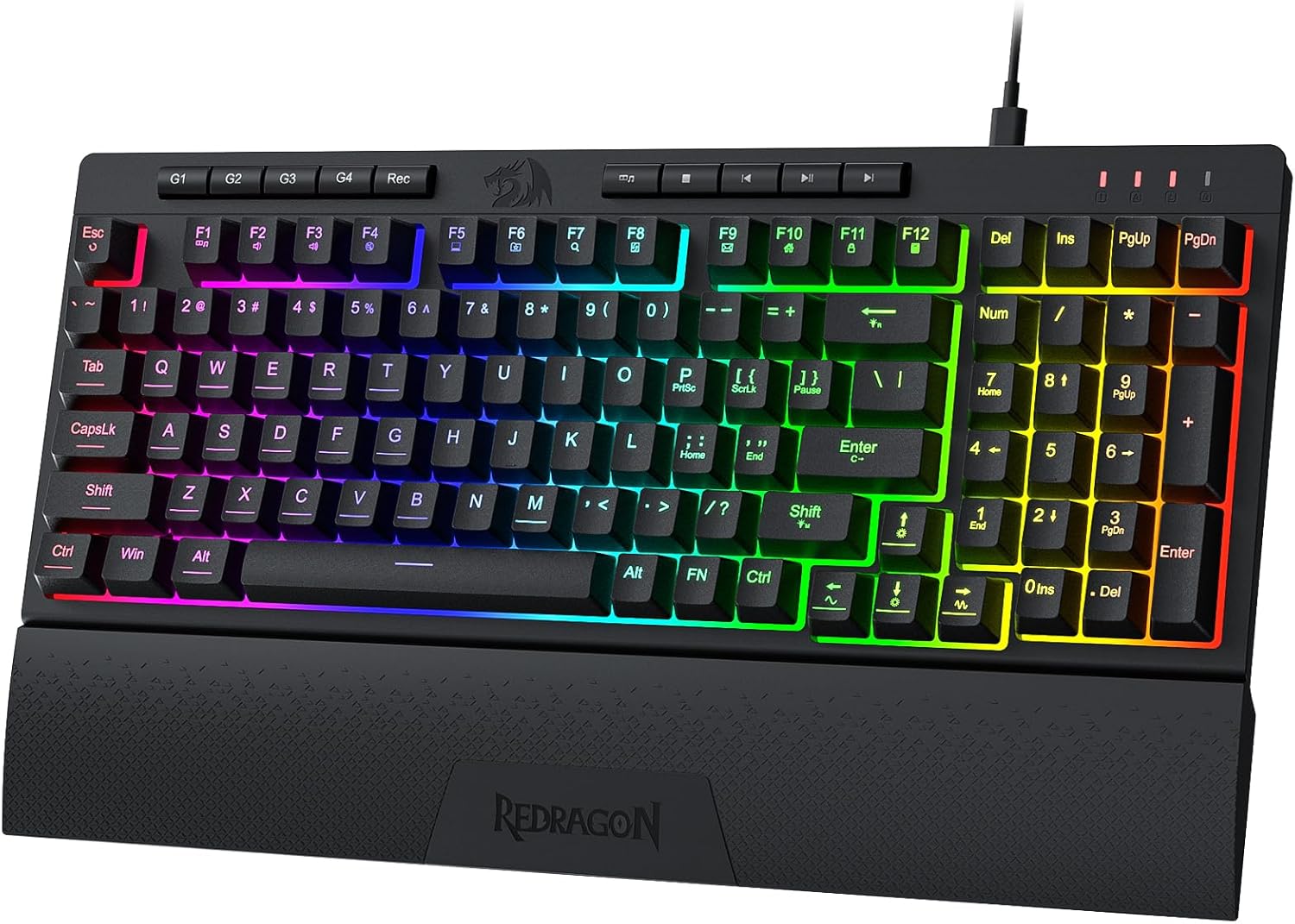 Redragon K515 Shiva RGB Membrane Gaming Keyboard, 98 Keys Mechanical Feel Keyboard with Linear Switch, On-Board Macro & Multimedia Keys, Removable Wrist Rest, Software Supported