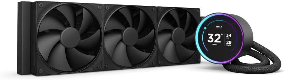 NZXT Kraken Elite 360 - AIO CPU Liquid Cooler - 360mm Radiator - 3 x F120P Fans - Customizable 2.72" IPS LCD Turbine Pump - Intel® LGA 1700, 1200/115X, 1851 - AMD® AM5, AM4 - Black
