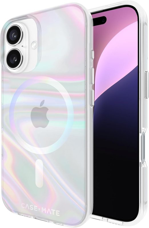 Case-Mate iPhone 16 Case [Compatible with MagSafe] - Stylish Iridescent Phone Case with 12ft Drop Protection - Premium Magnetic Cover for iPhone 16 - Soap Bubble