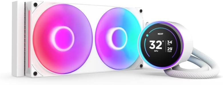 NZXT Kraken Elite 280 RGB - AIO CPU Liquid Cooler - 280 mm Radiator - F280 RGB Core Fan - Adjustable 2.72 Inch IPS LCD - Turbine Pump - Intel LGA 1700, 1200/115X, 1851 - AMD AM5, AM4 - White
