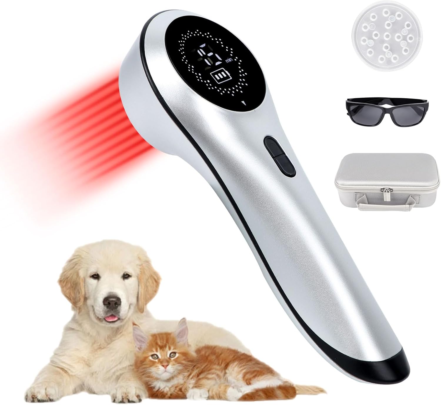 Cold Laser Therapy Device with Magnetic Cover, Red Light Therapy for Joint and Muscle Pain Relief with 808 nm & 650 nm, Handheld Proximity Infrared Light Therapy for Pets, Dogs, Cats, Silver