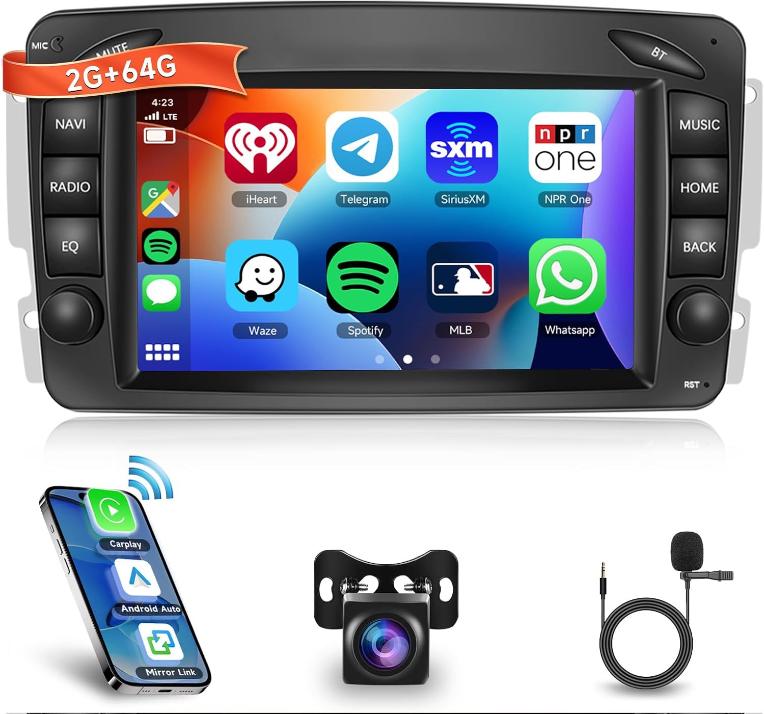 VECHTEL 2G + 64G Car Radio Android 15 for Mercedes Benz C CLK G Class W203 W209 W463 Viano Vito, 7 Inch HD Touchscreen with Wireless Carplay Android Car GPS Wi-Fi USB Bluetooth FM RDS Rear View Camera