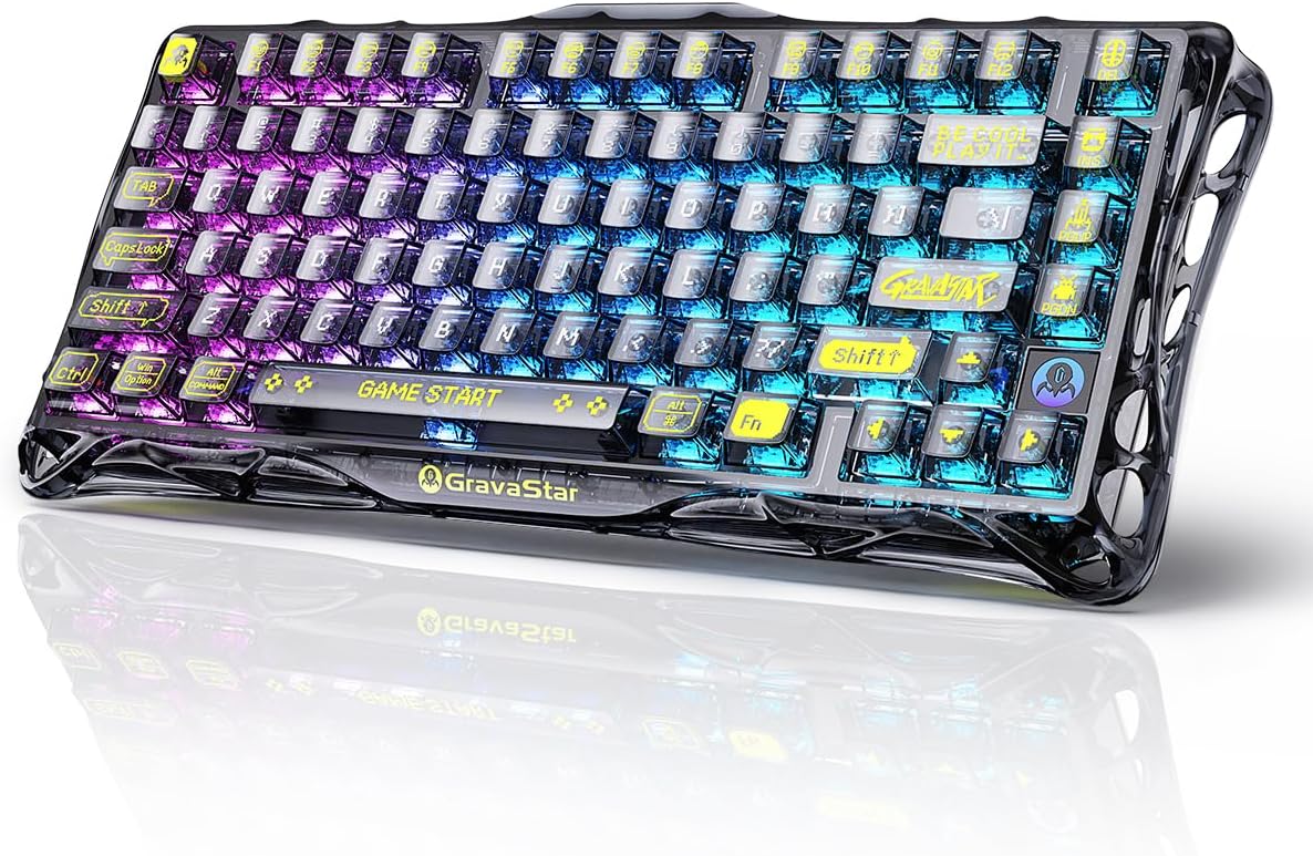 GravaStar Mercury K1 Lite Gaming Keyboard, Responsive Keys, Custom RGB Lighting, Durable Design, Anti-ghosting Feature, Enhancing Your Competitive Gaming Experience, Transparent Black.