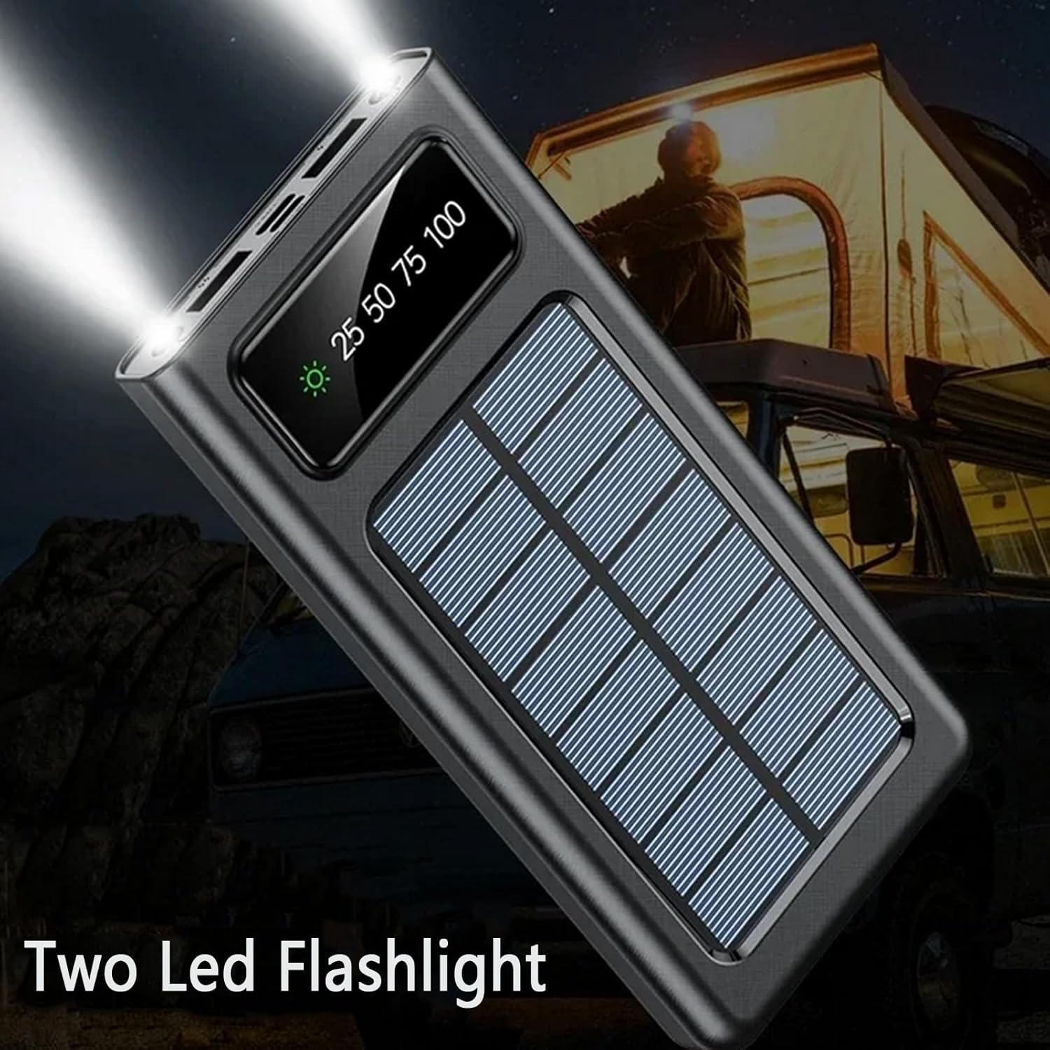 Solar Power Bank 20000mAh — Portable Solar Charger with Dual Flashlight and 4 USB Cables