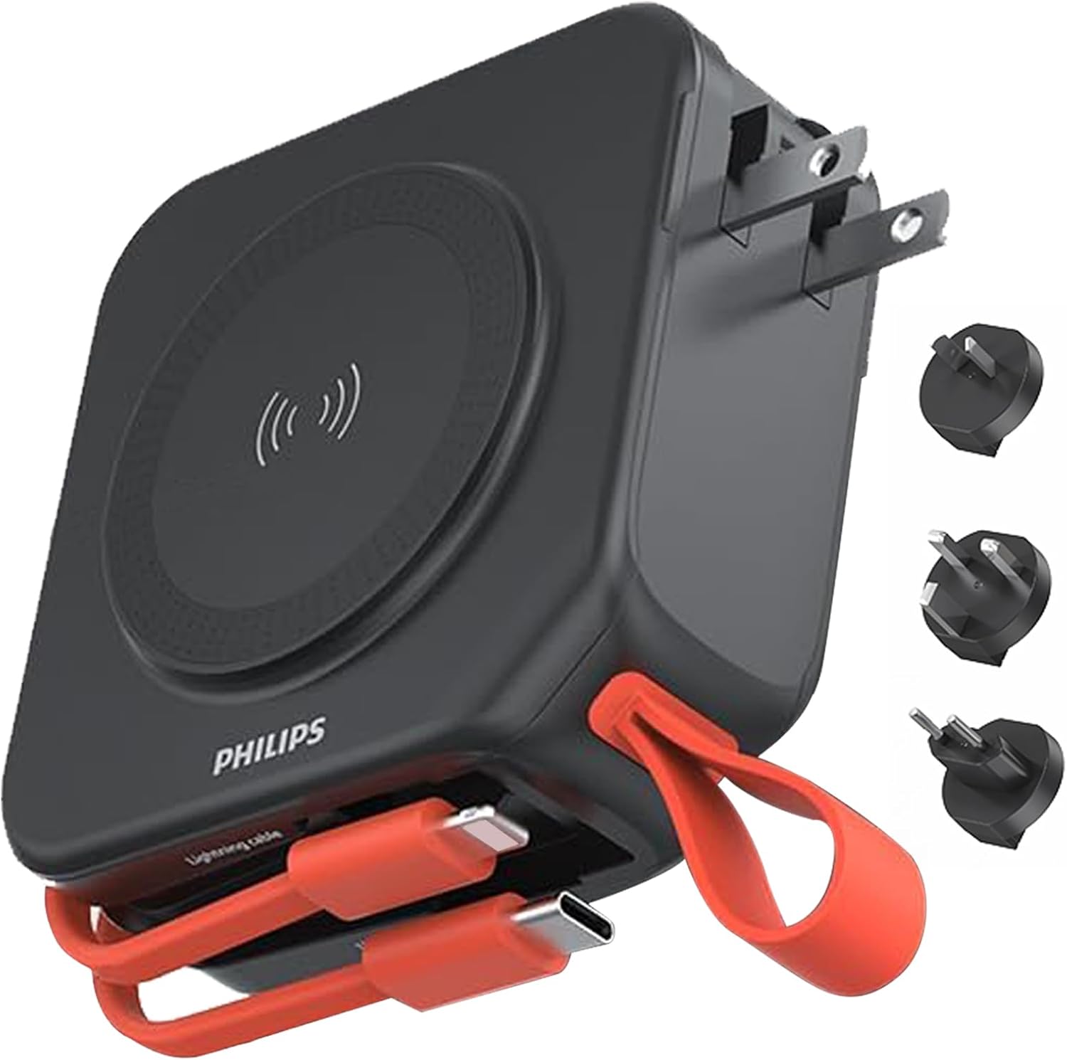 PHILIPS Power Bank Wireless 10000mAh 22.5W Powerbank Built-in Cable 10 in 1 Portable Battery Pack, Magnetic Universal Travel Fast Charging Adapter (UK,EU,AU) Compatible with MagSafe iPhone 17 Air MBlk