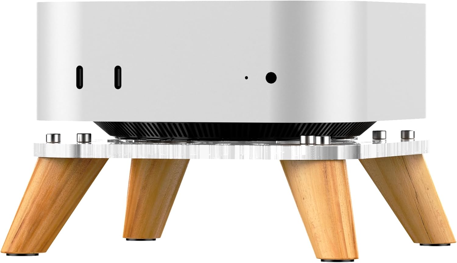 Wooden transparent Mac Mini M4/M4Pro Stand Bases, macmini 2024 Computer host Vertical Dock Holder, Storage Racks Ventilation holes on the bottom for better heat dissipation-AJM4-4