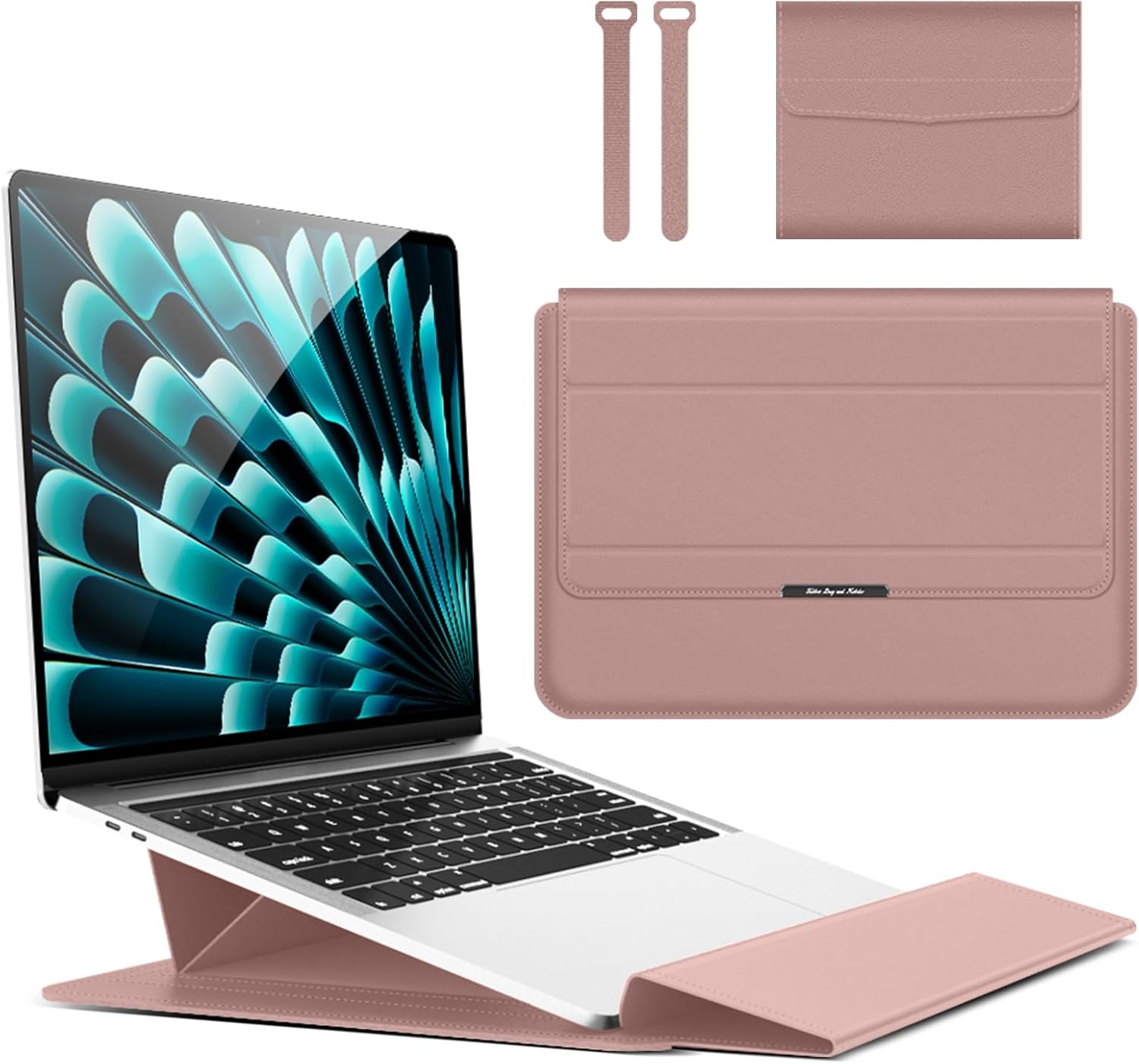 13-14 Inch Laptop Case with Stand for MacBook Air 13 M3/M2/M1 A3113 A2681 A2337, MacBook Pro 14 M4/M4 Pro/M4 Max A3112 A3401 A3185 A2992 A2918 A27 79 with Accessories Rose Gold Bag