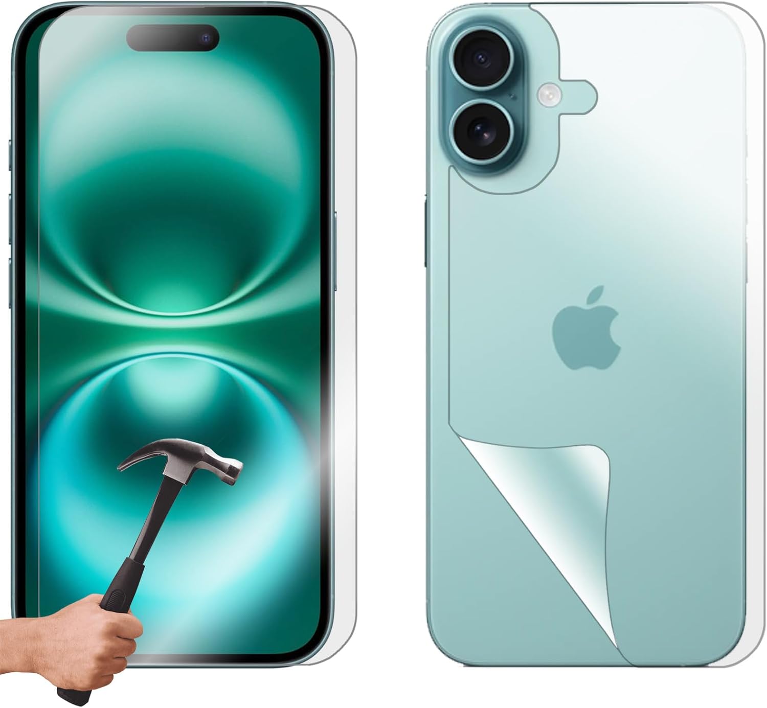 Tempered Glass Screen Protector Guard for Apple iPhone 16 Front and Film Back