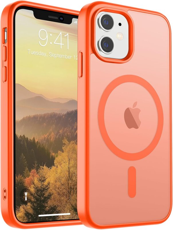 SUPFINE Magnetic for iPhone 11 Case(Compatible with MagSafe)(Military Grade Drop Protection) Slim Translucent Matte Shockproof with Anti-Fingerprint Phone Case,Orange