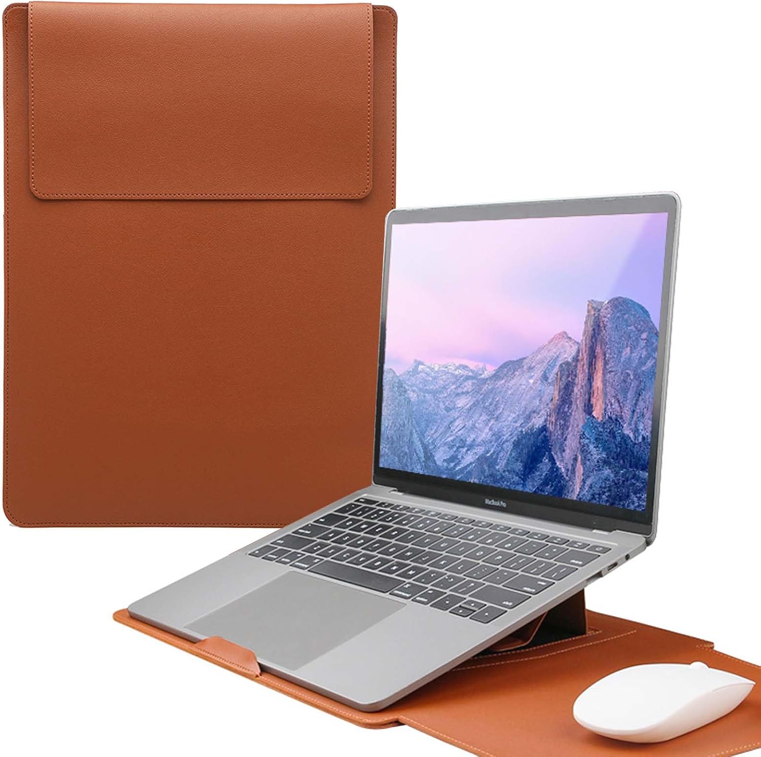 Slim & Lightweight 13-14 Inch Laptop Bag with Stand: Waterproof Leather Laptop Sleeve with Rugged All-Round Protection.Compatible with MacBook Air 13.6 Laptop Accessories,Built-in Mouse Pad
