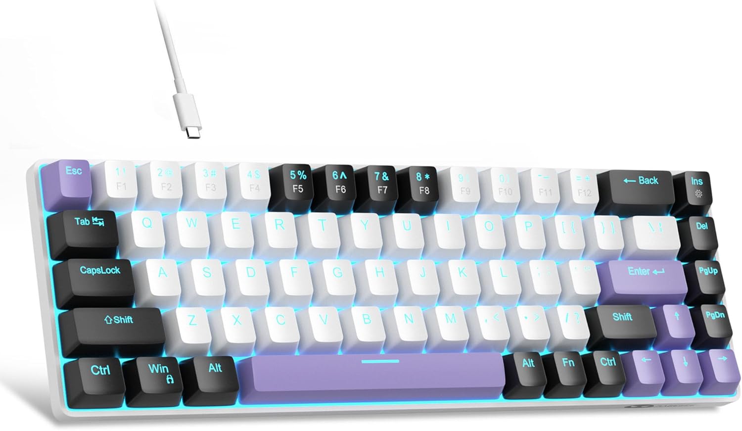 MageGee Portable 60% Mechanical Gaming Keyboard, MK-Box LED Backlit Compact 68 Keys Mini Wired Office Keyboard with Red Switch for Windows Laptop PC Mac - White/Purple