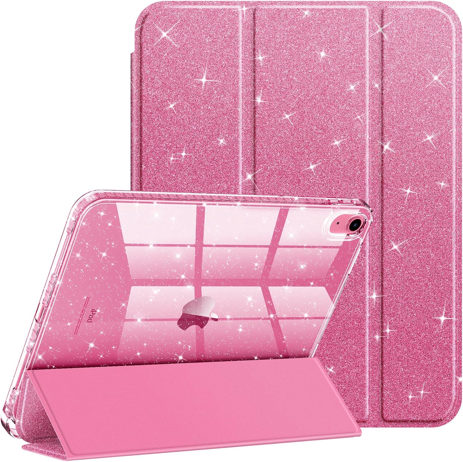 Fintie Slim Case for iPad (A16) 11th Generation 11 Inch (2025), iPad 10th Generation 10.9 Inch (2022) - Glittering Sparkly Shockproof Cover with Shiny Clear Back Shell & Pencil Holder, Pink
