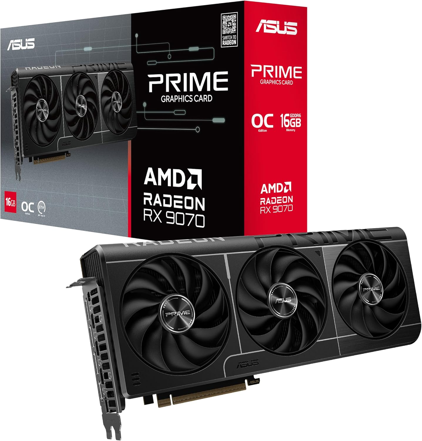 ASUS Prime RX9070 OC — 16GB GDDR6, PCIe 5.0, 2610MHz Clock, HDMI, 3x DisplayPort, Overclocked, SFF-Ready
