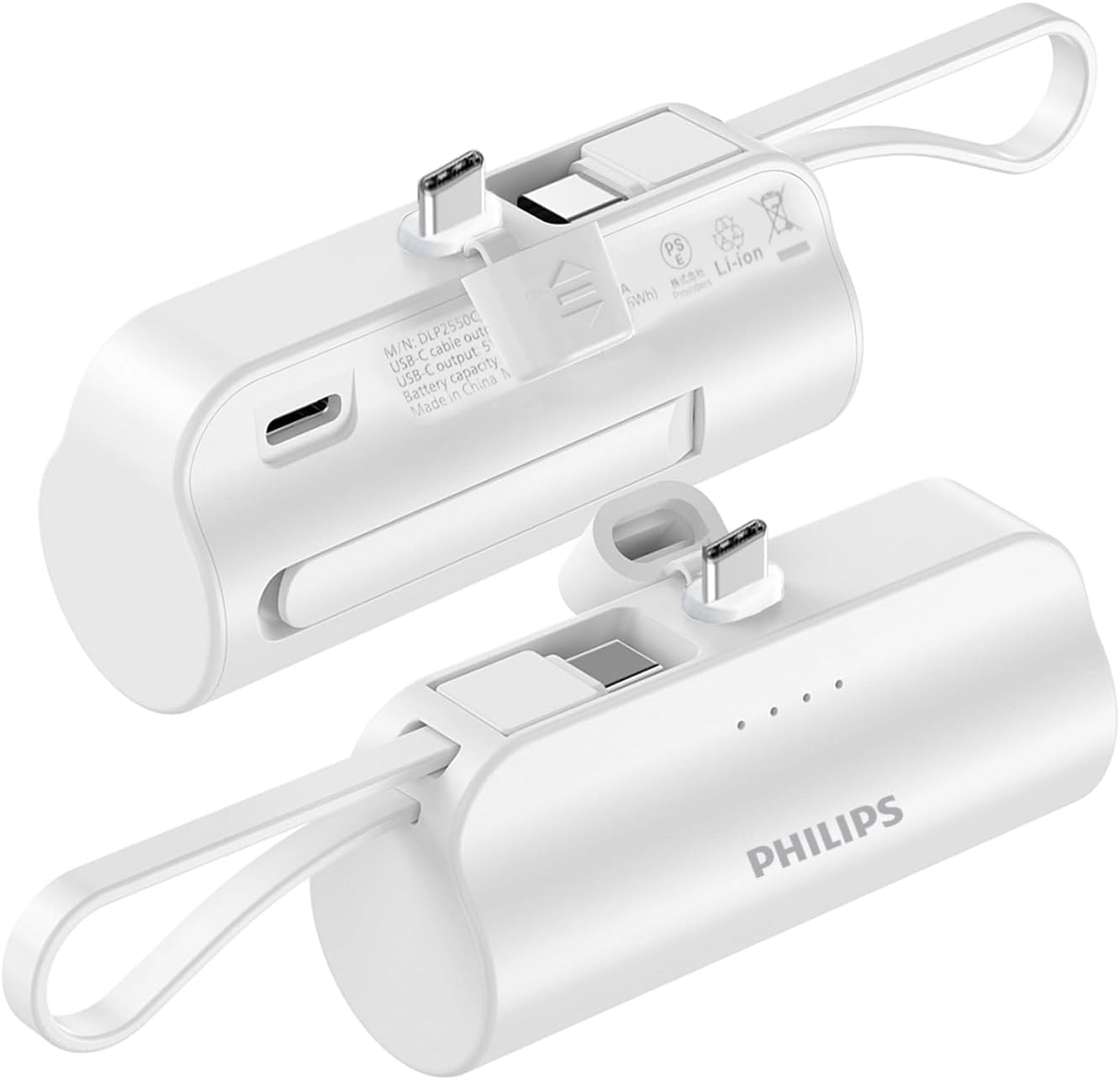 PHILIPS Mini Portable Charger 4800mAh Power Bank USB C Charging Small Portable Charger Battery Pack Lipstick Like with Kick Stand Compatible with iPhone 16/15, Samsung, ZTE, Nubia and USB C Phone