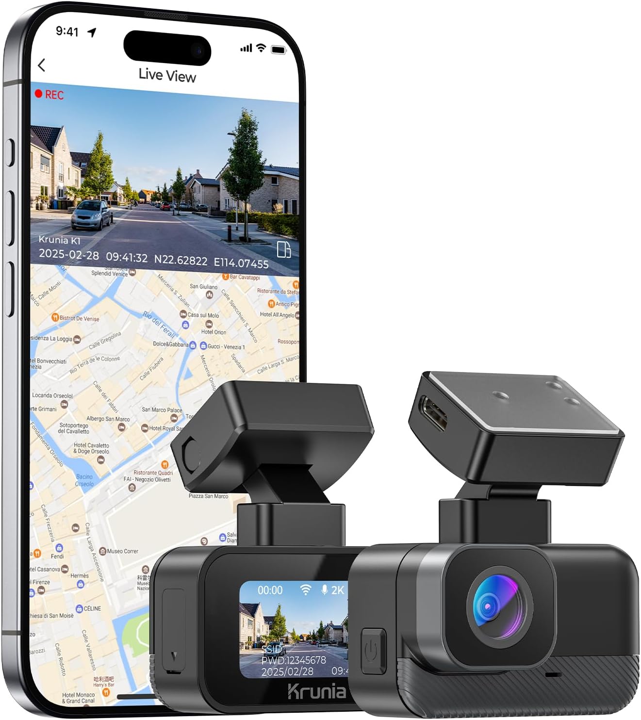 2K WiFi Mini Dash Cam Car, Front Camera with App, CPL Support, External GPS, WDR Night Vision, 24 Hours Parking Monitoring, Magnetic Holder, Super Capacitor, 170° Wide Angle Camera