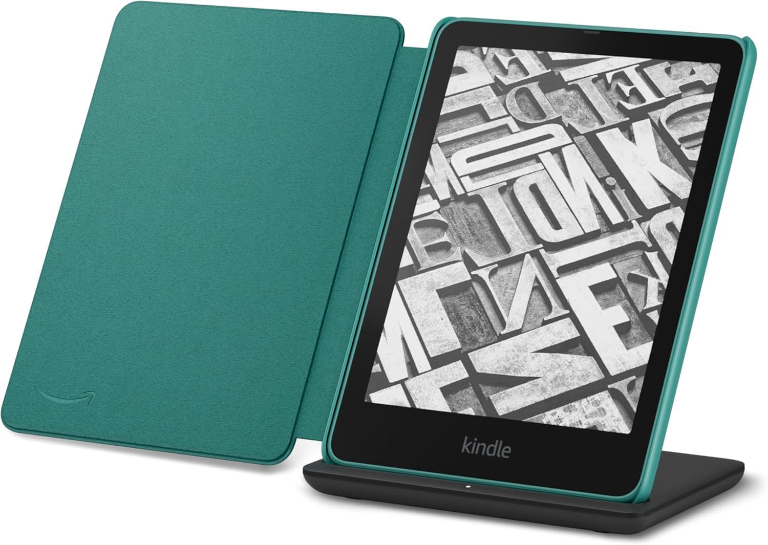 Kindle Paperwhite Signature Edition Essentials Bundle including All-new Kindle Paperwhite Signature Edition (32GB) - Jade, Fabric Cover - Jade, and Wireless Charging Dock