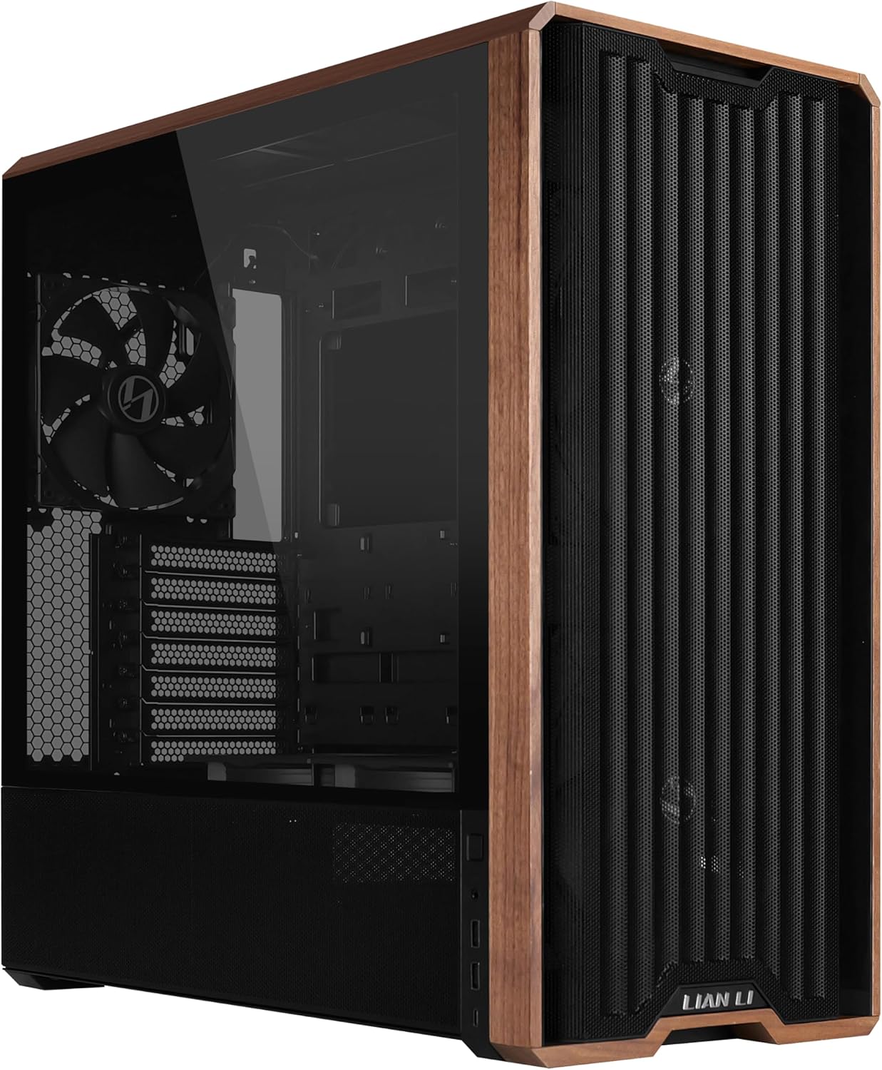 Lian Li LANCOOL 217 Genuine Walnut Wood Computer Case, Mid-Tower ATX PC Case with 5 Pre-Installed PWM Fans 2x170mm, 2x120mm & 1x140mm, Flexible PSU & Cable Installation - Black (LAN217X)