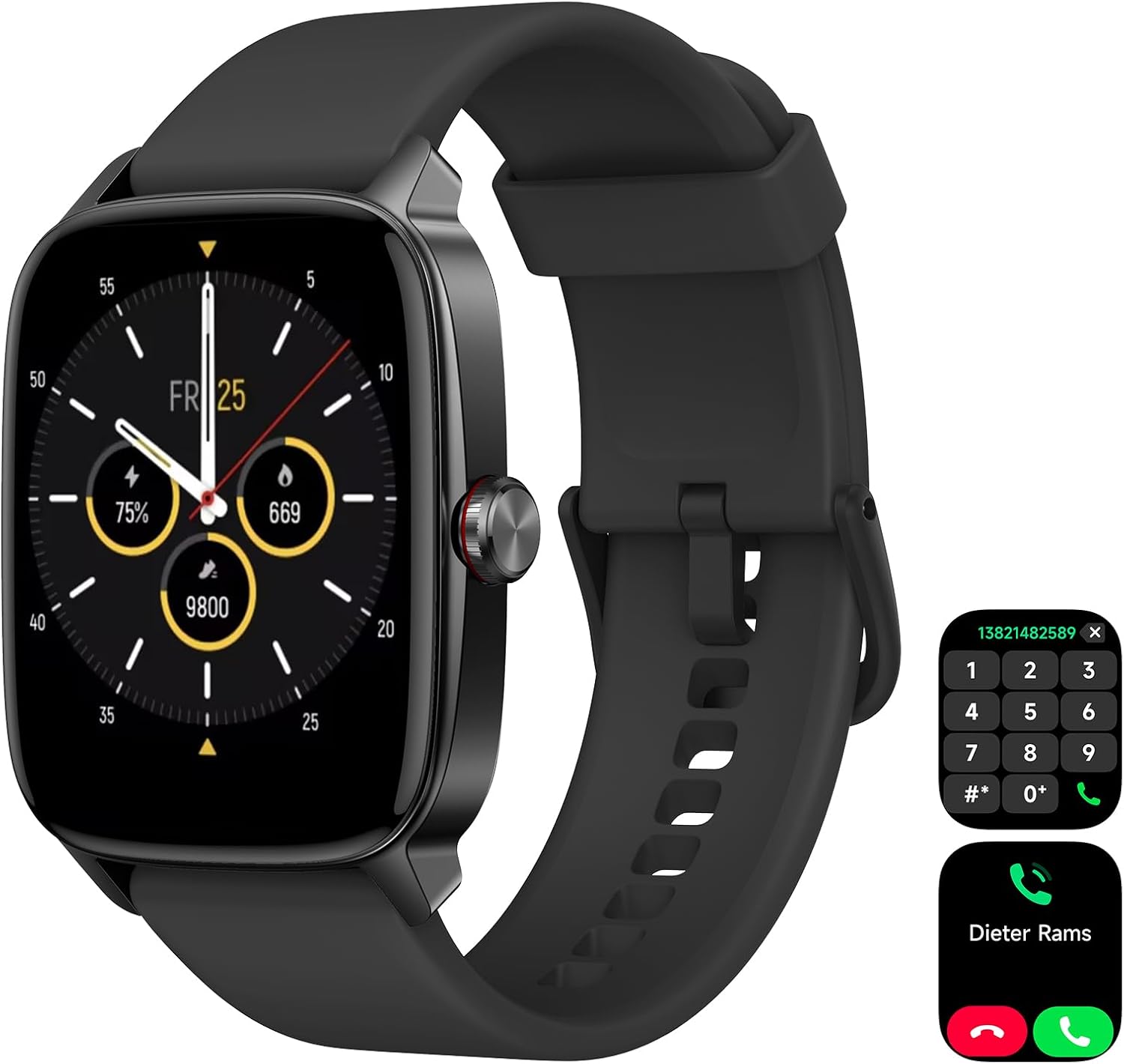 Smart Watch for Men Women, IP68 Waterproof, Bluetooth Calling, Fitness Tracker, Sleep Monitoring, 1.85'' DIY Dial, AI Built-in, 100+ Sports Modes, Smartwatch for Android iPhone（Black）