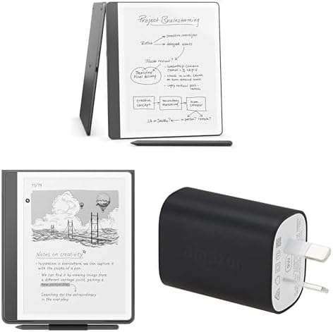 Kindle Scribe Essentials Bundle including All-new Amazon Kindle Scribe (32 GB) - Tungsten, Plant-Based Leather Cover - Black and Power Adaptor