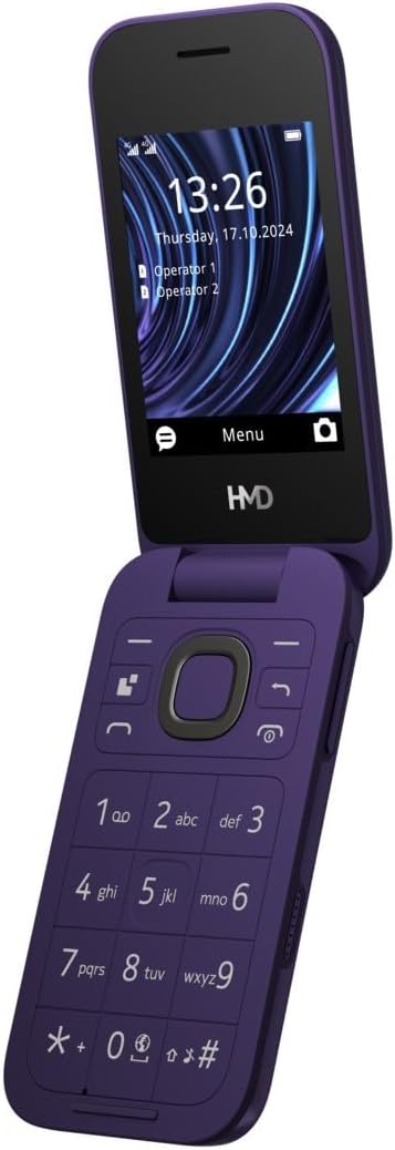 HMD 2660 Flip Mobile Phone (2.8 Inch Main Display, 1.77 Inch Second Display, 4G + 4G, Bluetooth, 128 MB, 1450 mAh Battery, FM Radio, MP3 Player, 0.3 MP Camera) Purple
