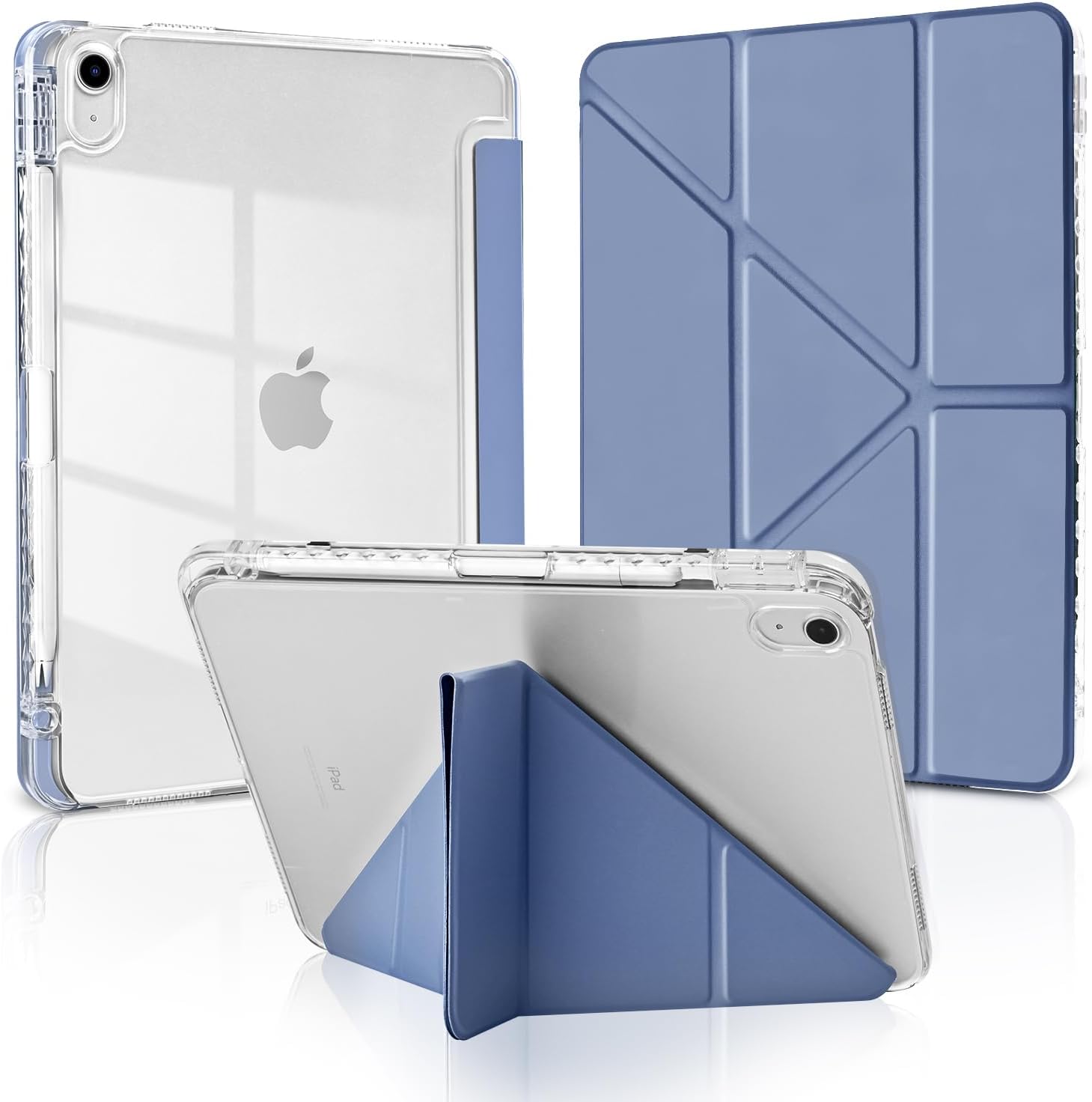 MuyDoux Case for iPad 10 Generation 10.9 Inch 2022 / iPad 11 (A16) 2025 with Pen Holder, Origami Design with 5 Adjustment Positions, Shockproof Clear Transparent Back Acrylic Protective Case, Lavender
