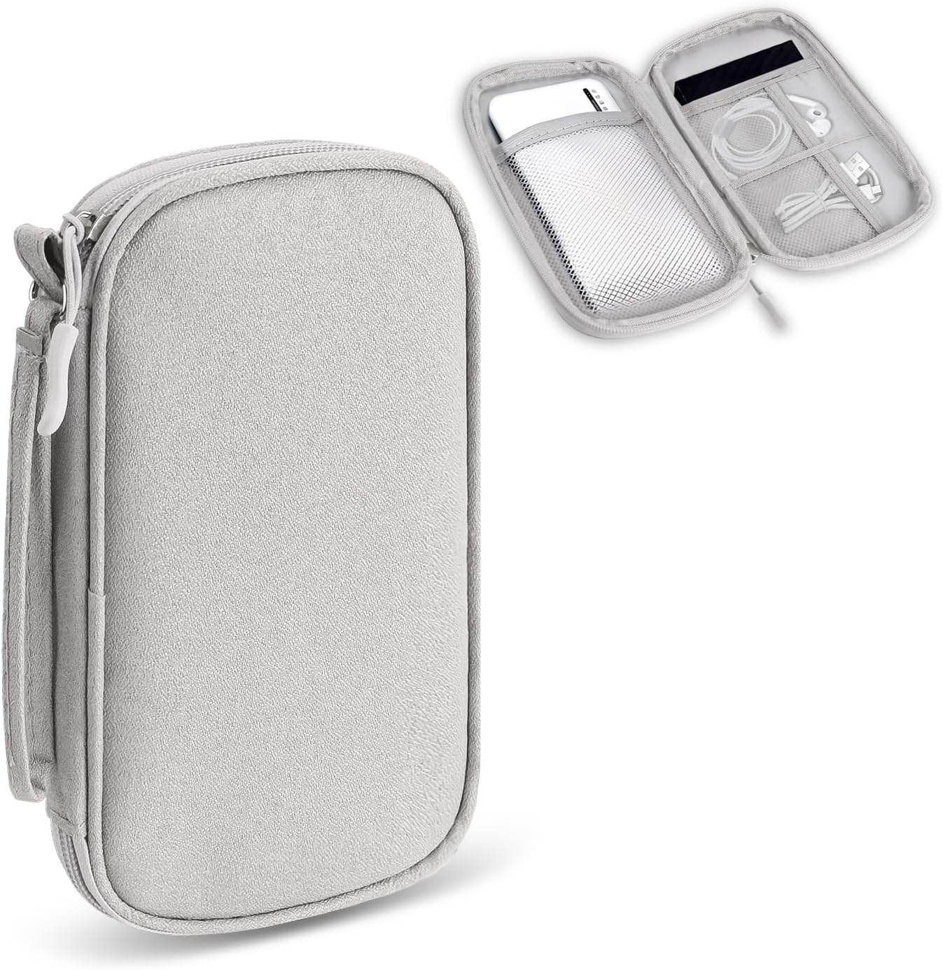 Travel Cable Organiser Small Tech Bag, Portable Waterproof Electronic Accessories for Power Bank, Phone Cable, Charger Carry Bag, Grey