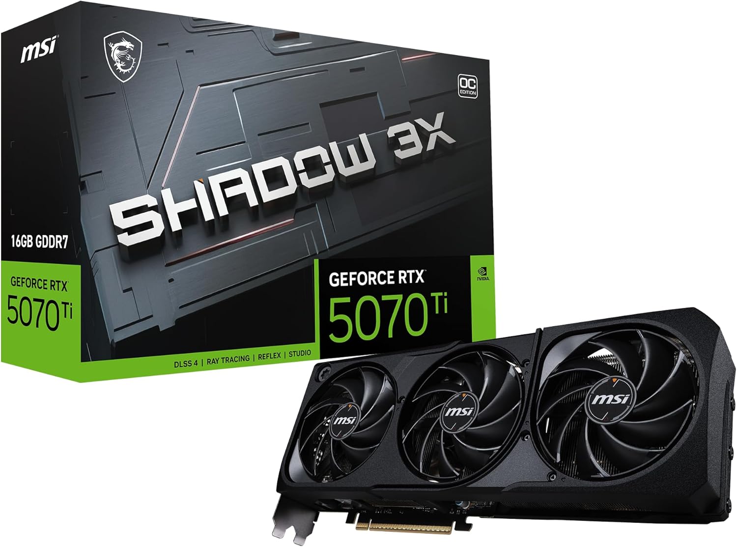 MSI Gaming RTX 5070 Ti 16G Shadow 3X OC Graphics Card — 16GB GDDR7 256-bit, 2497MHz, PCIe 5.0, NVIDIA Blackwell Architecture