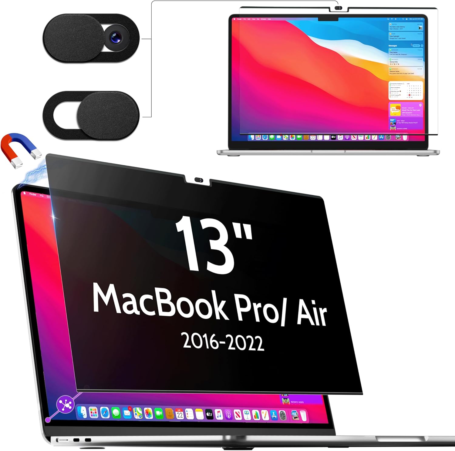 Magnetic Privacy Filter for Apple MacBook Pro 13 Inch (2016-2022, M1, M2) & MacBook Air 13 (2018-2021, M1), Privacy Filter Removable Anti Glare Blue Light Privacy Screen Protector Mac Privacy Screen