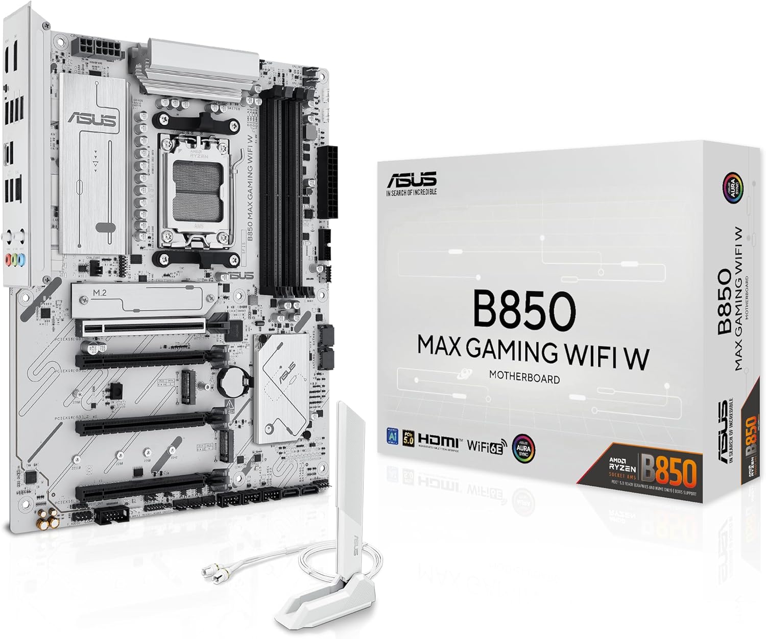 ASUS B850 MAX Gaming WiFi W Motherboard Socket AMD AM5 (Ryzen 9000, ATX, DDR5 Memory, PCIe 5.0, WiFi 6E, BIOS Flashbacj, CEC Tier II, White)