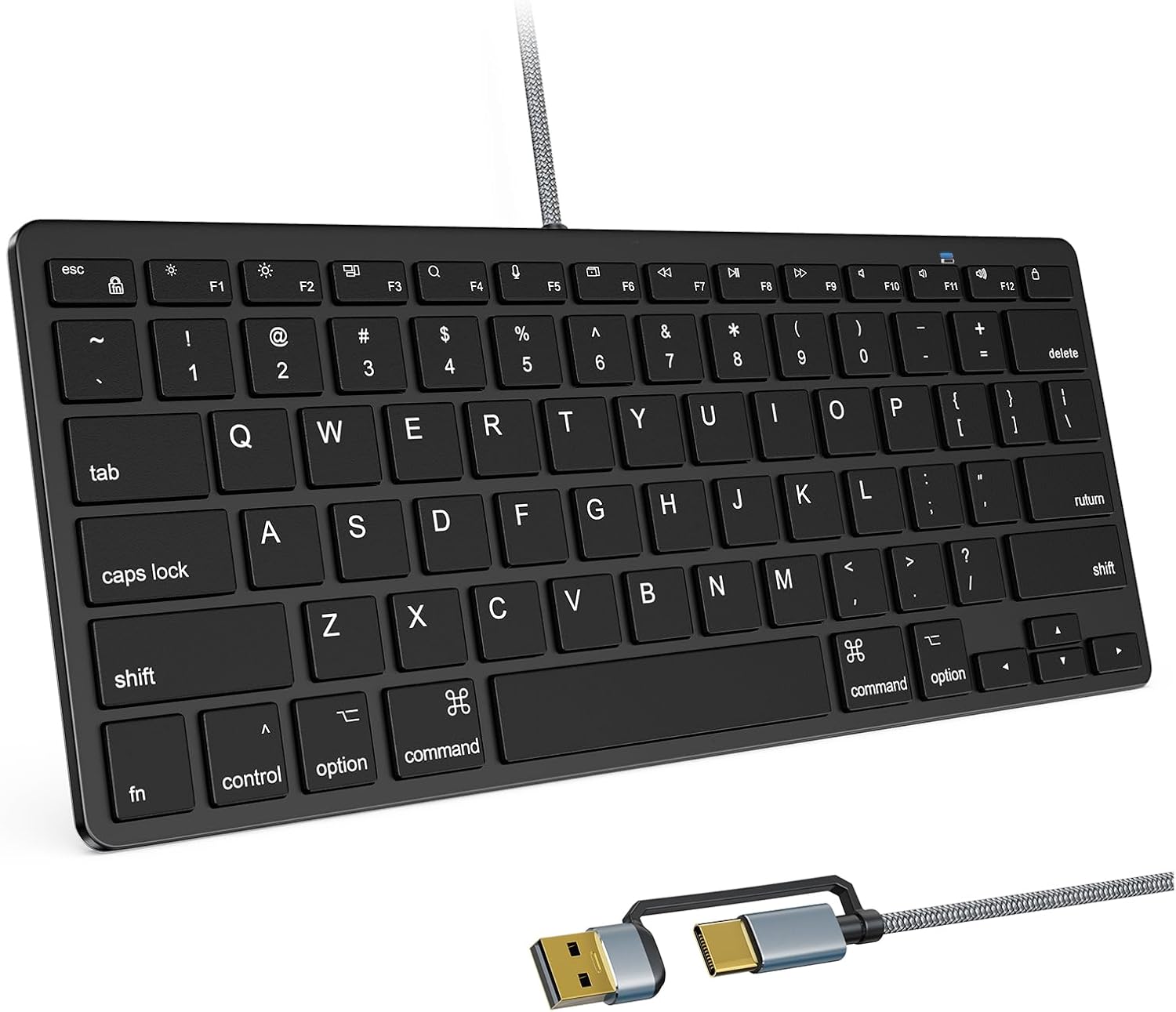 78 Key Compact Wired Keyboard for Mac, USB A/USB C Plug and Play, Ultra Slim USB Mini Keyboard - 75% Layout Compatible with Apple MacBook, iMac, Mac mini, Mac Pro, Laptops, PCs, Black