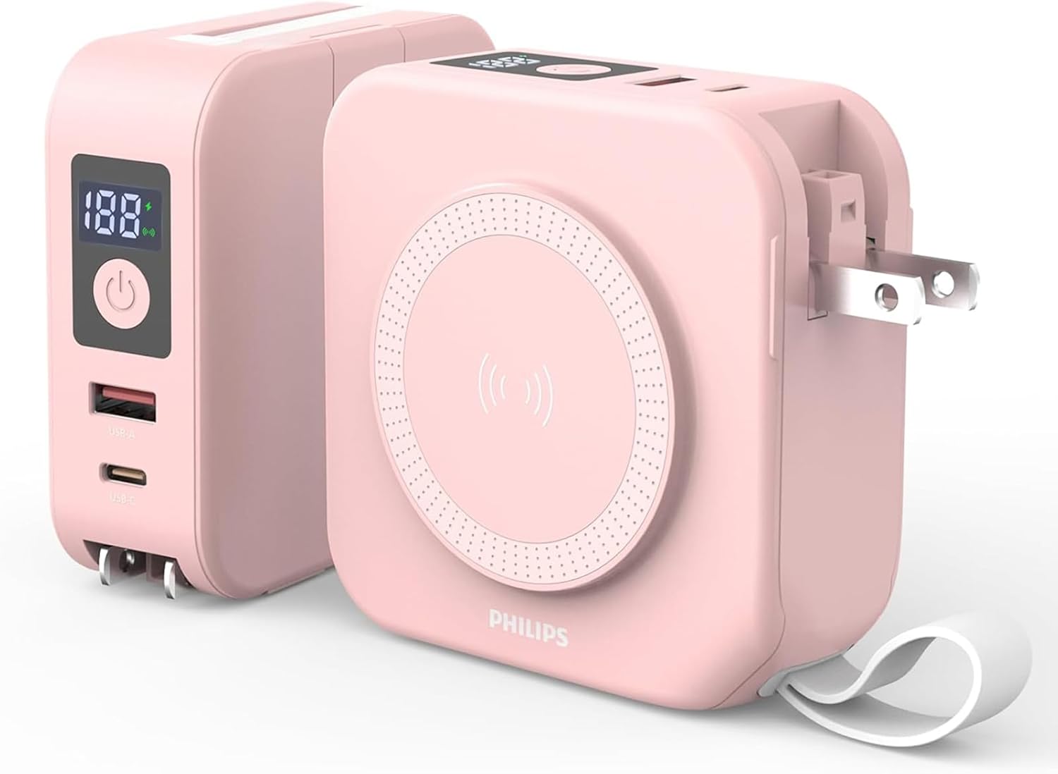 PHILIPS Power Bank Wireless10000mAh 22.5W Built-in Cable 3 in 1 Portable Battery Pack Magnetic Universal Travel Charger Fast Charging Adapters Compatible with Magsafe Airpod iWatch iPhone (V2.0 Pink)