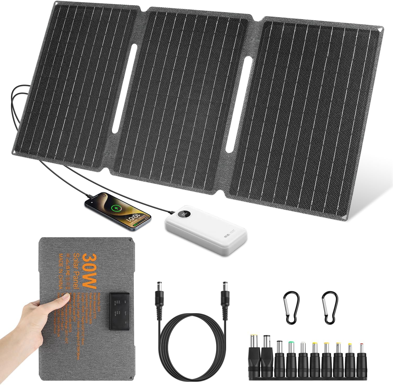 Solar Charger 30 W 18 V Kit: KWODE 30 W Solar Panel Foldable Camping Portable ETFE IP67 Foldable Solar Panel, DC + USB 3.0 + Type-C, Solar Charger Solar Power Bank for Power Station, Mobile Phone