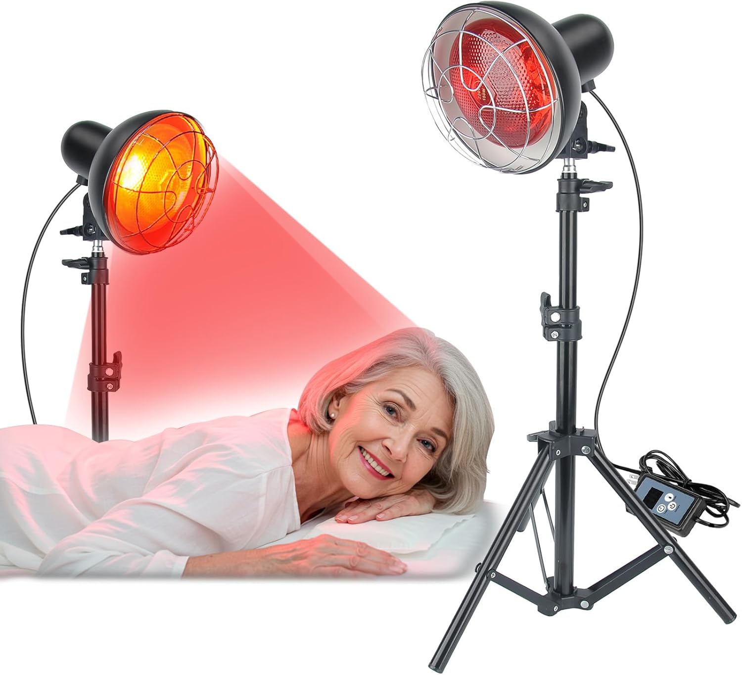 Infrared Lamps, 150W Infrared Lamp, Red Light Lamp with Timer, Infrared Heat Lamps with Floor Stand, Red Light with Adjustable Temperature