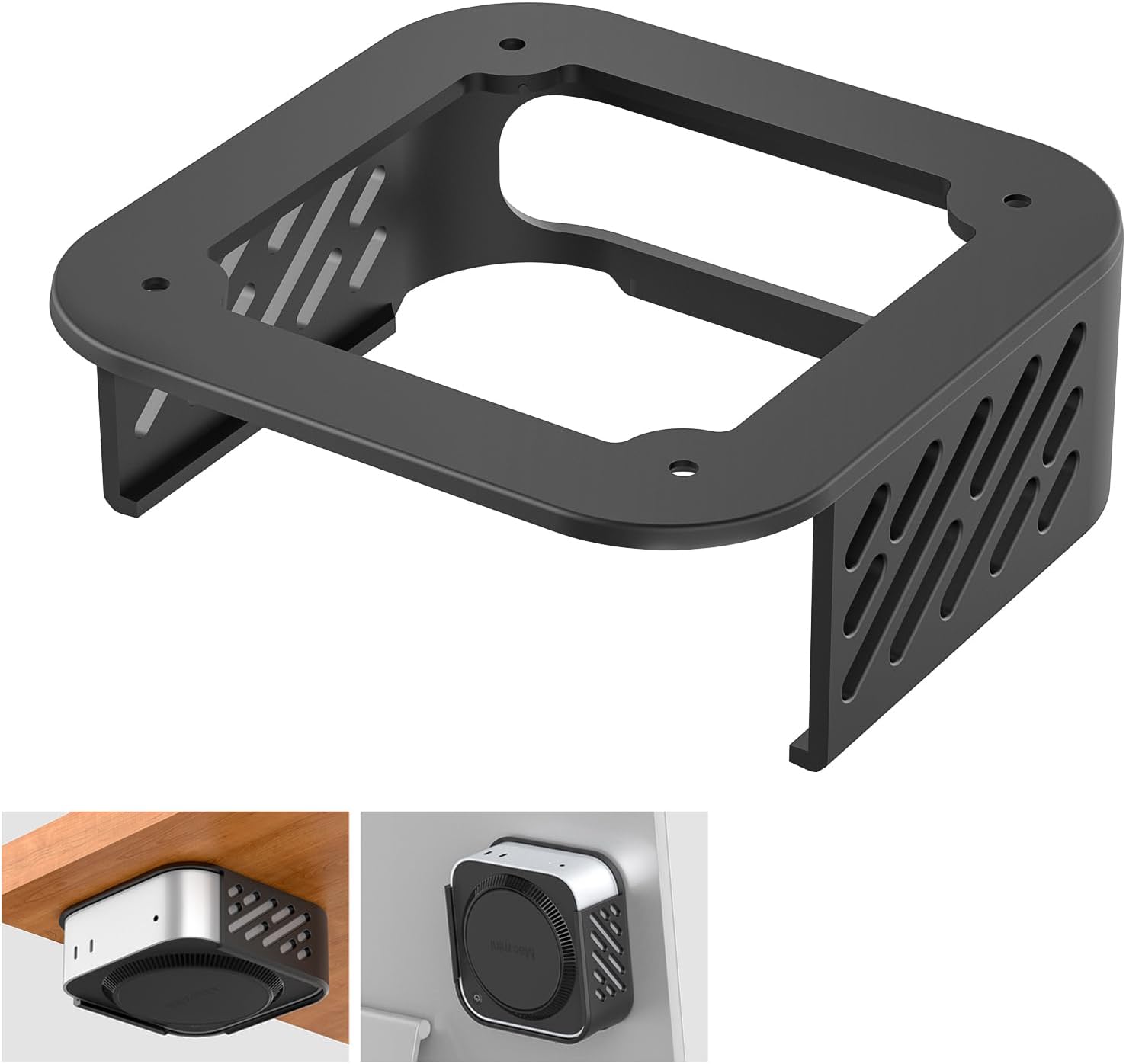 Under Desk Mount for Mac Mini M4/M4 Pro, Under Desk Stand and Wall Mount with Heat Dissipation Design, Compatible with 2024 Mac Mini M4/M4 Pro, Black