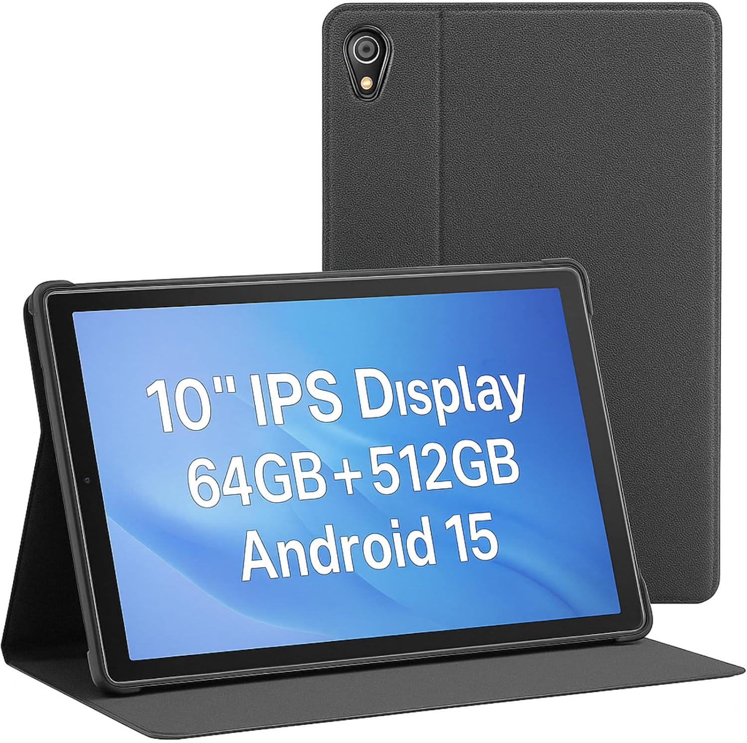 Laser 10" IPS Display Android Tablet, 64GB Storage, 4GB RAM, Android 15 OS, Octa-Core Processor, 6000mAh Battery, Expandable Storage, Wi-Fi 6, Folio Case Included