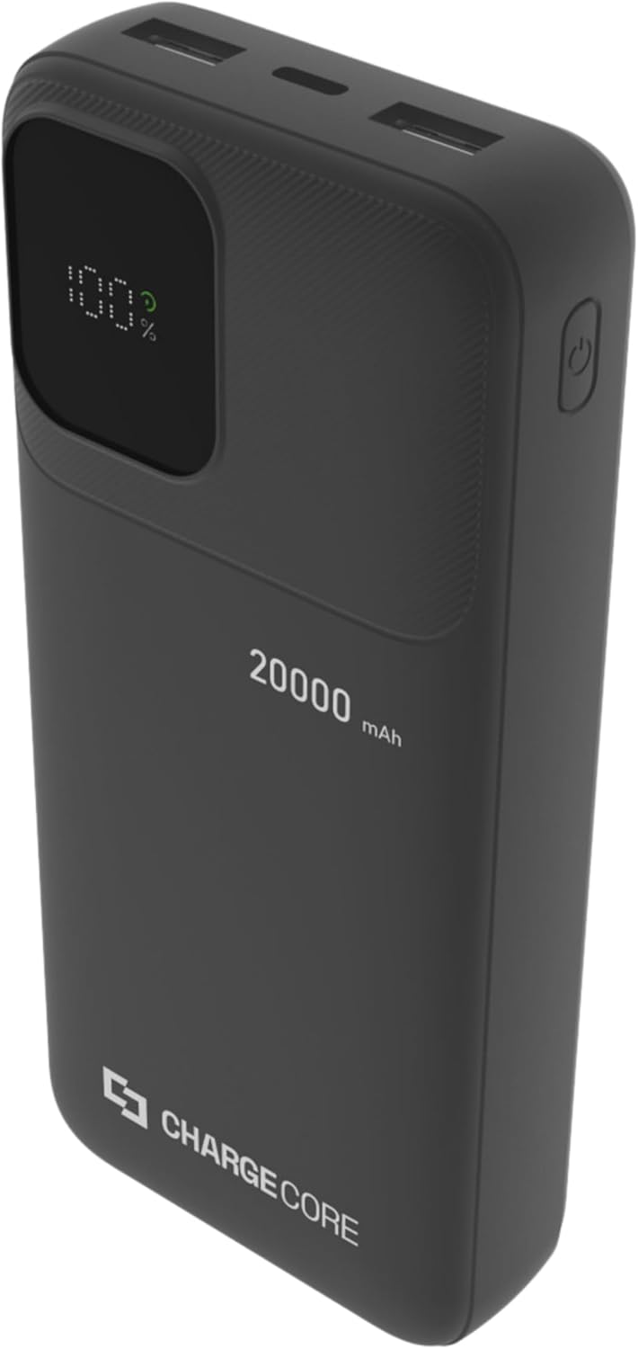 Laser ChargeCore 20000mAh Power Bank, LiFePO4 Battery, LED Display, 20W USB C Fast Charging, Airline Safe, 3 Ports, Includes 3 in 1 Cable for iPhone, iPad, Samsung, Android, Tablet, Switch (Black)