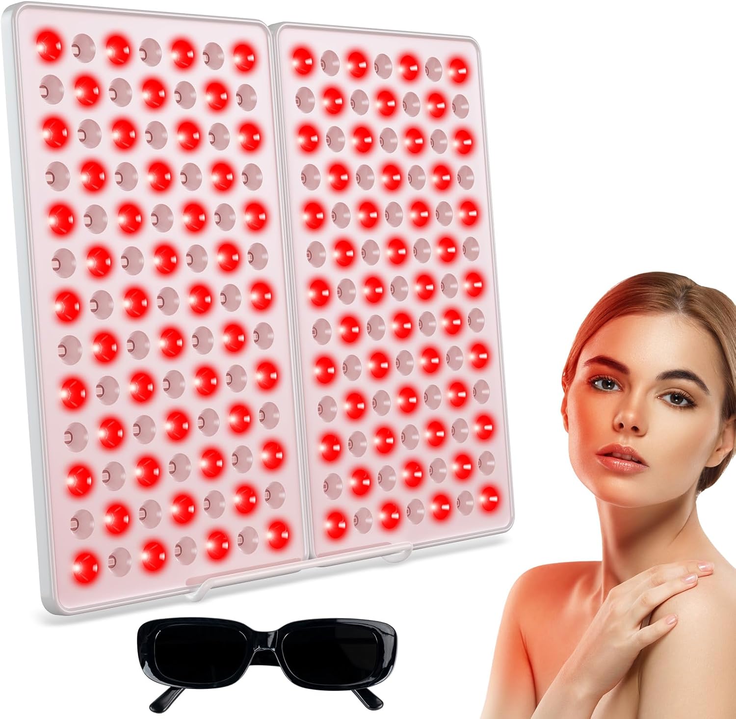 Relassy Red Light Lamp, 850 nm and 660 nm Infrared Lamp, 182 LEDs Red Light Lamp Face, Red Light Panel with Timer and Stand, for Face, Body, Muscle (Lamp Generates No Heat)