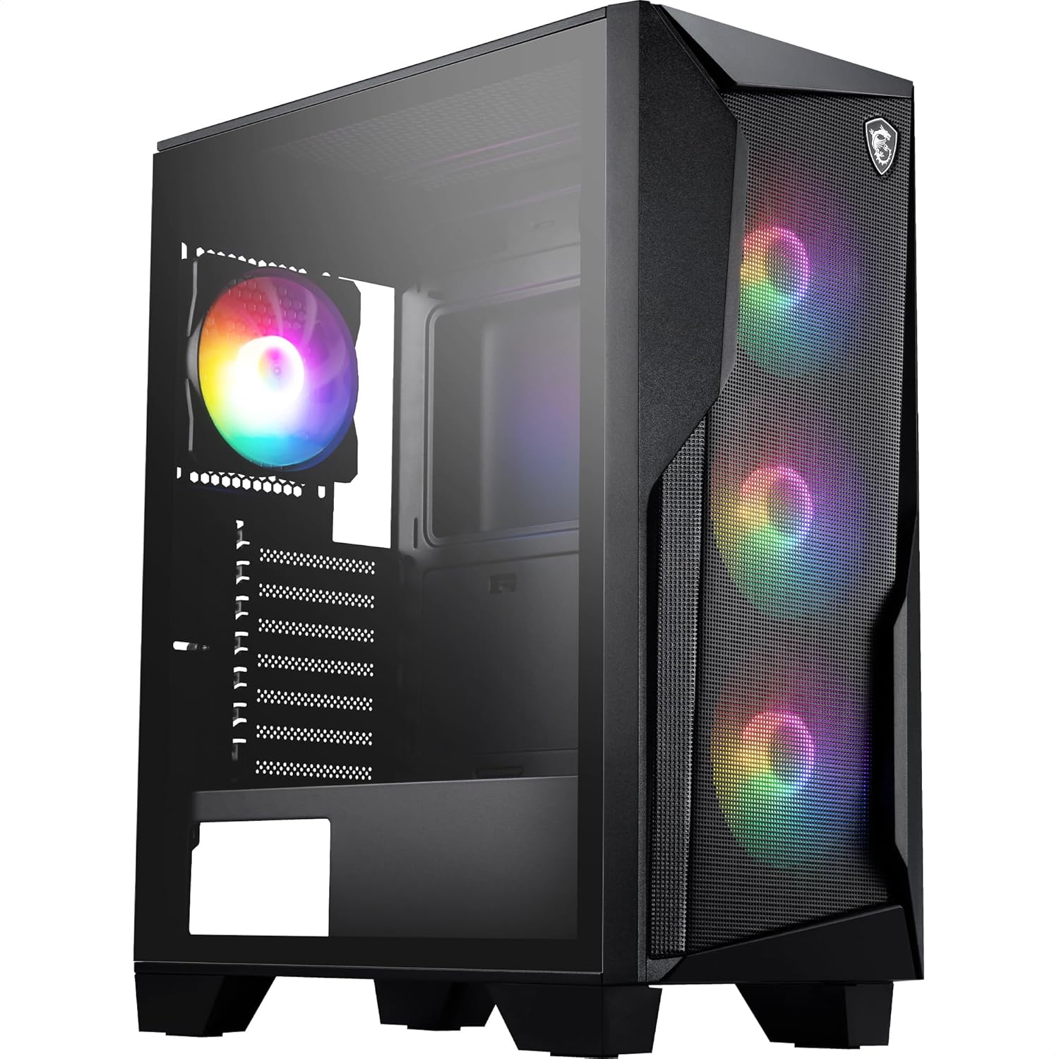 MAG Forge 130A Airflow - Mid-Tower PC Case - High Airflow, ATX Capacity, 240 mm Radiator, Four Pre-Installed Auto-RGB Fans, Tempered Glass Side Panel - Black