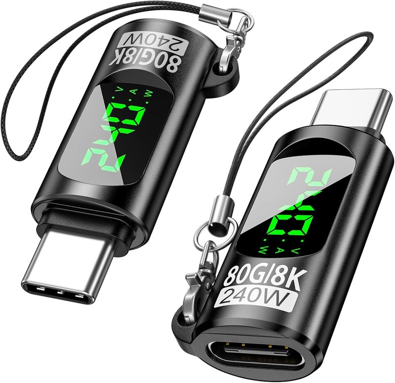 240W USB C Adapter Power Meter Tester, 2 Pack Voltage Current Power LED Digital Display, 80 Gbps Type C Male to Female Extension Connector for iPhone 15/16, MacBook, iPad & More USB-C Cables/Devices