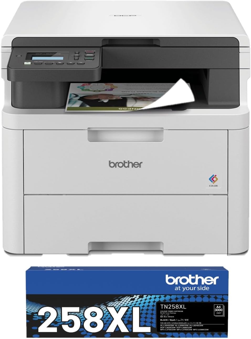 Brother DCP-L3520CDW Compact Colour Laser Printer with High Yield Black Toner (Up to 3000 Pages)