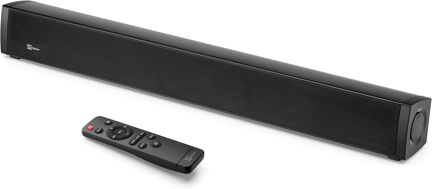 Tele System Soundbar TS5430W Sonic 30W Bluetooth 5.0, 12V with HDMI ARC, AUX, USB, for TV and Motorhome – Powerful Sound, Compact Design, Car Cable Included, Multimedia Player, Remote Control